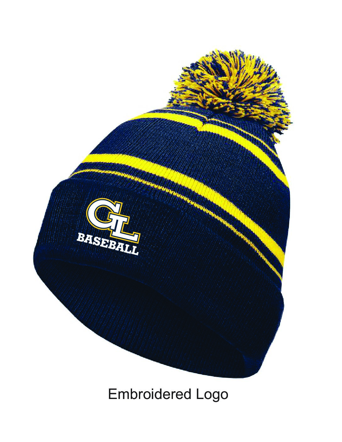 Navy/Gold Knit Cap with Pom Pom